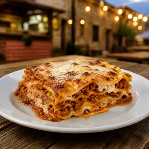 Porzione di lasagne della festa
