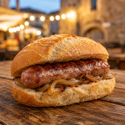 Panino con salamella e cipolle